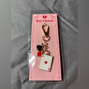 New Gold Tone Playing Card Key Charm – Ace of Hearts, Red & Black